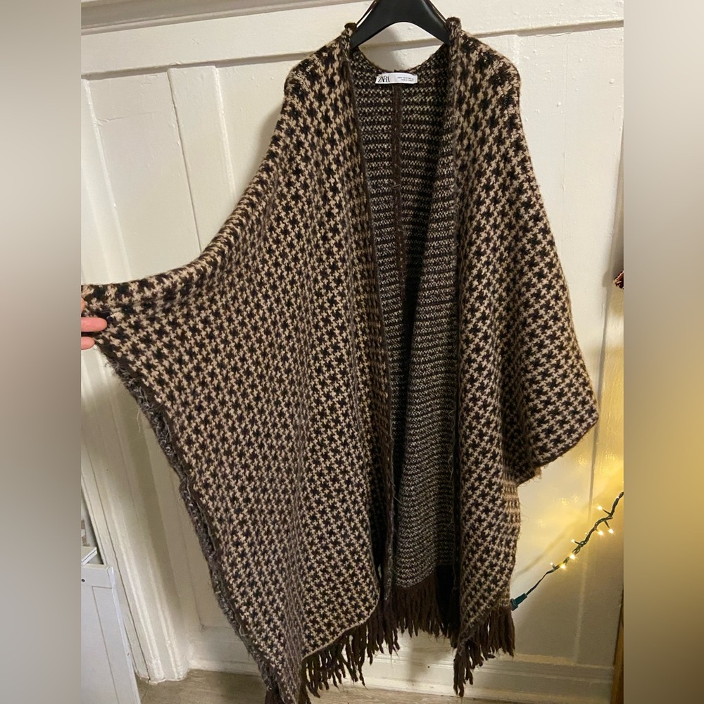 Brown Patterned Women's Poncho